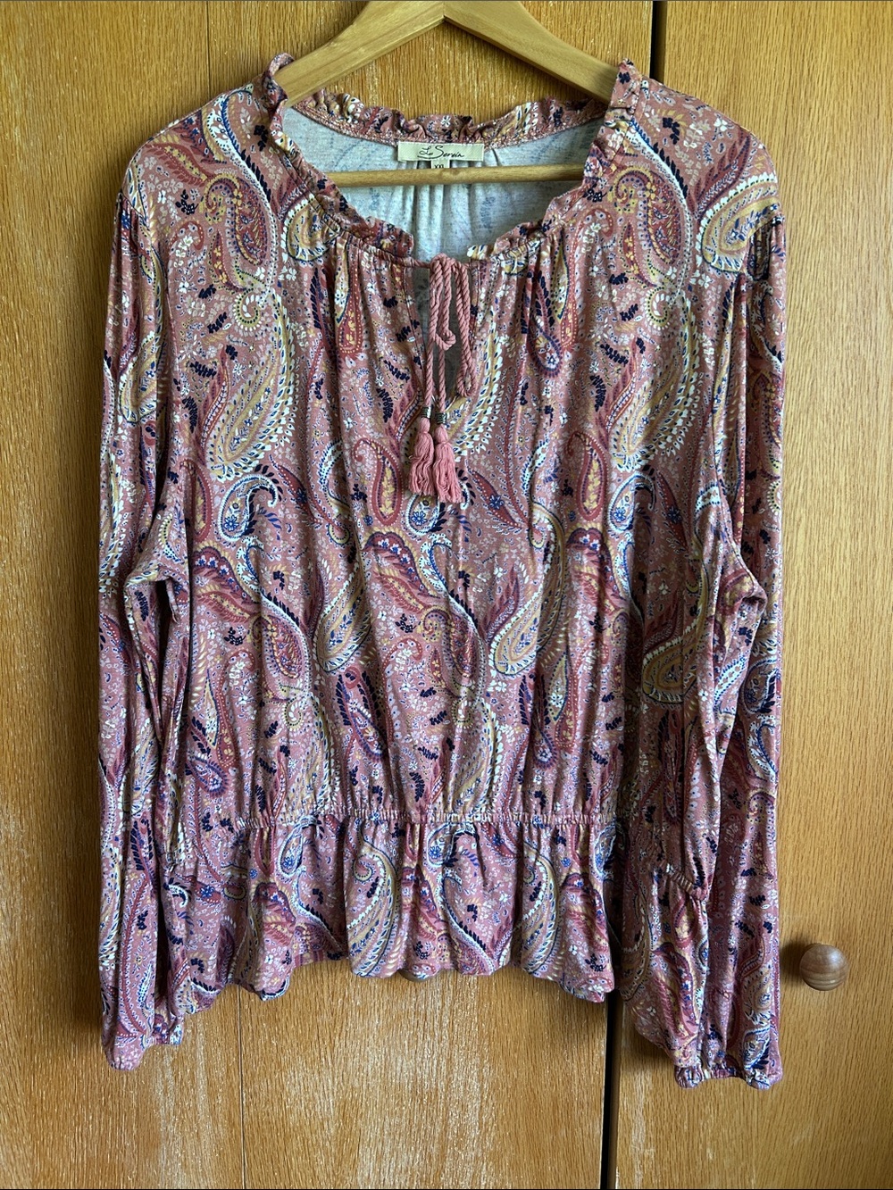 Les Serein Rose Paisley Long-Sleeve Peasant Top